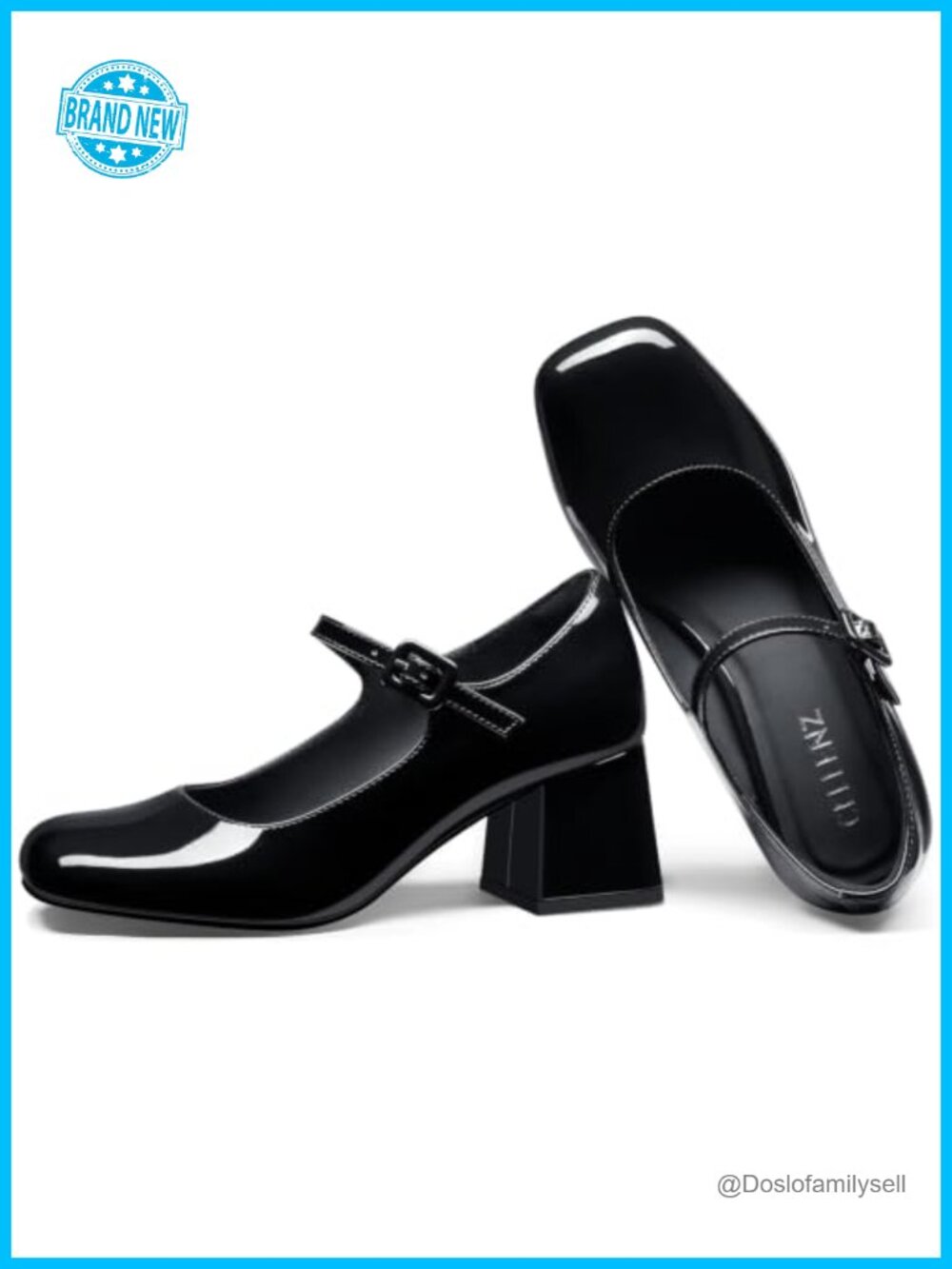 Women Mary Jane Pumps Low Chunky Block Heel Square Toe Faux Leather